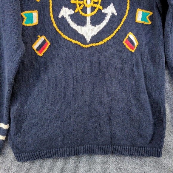 Karen Scott Womens Pullover Sweater Blue Medium Flags Nautical Shoulder Pads - Picture 4 of 13
